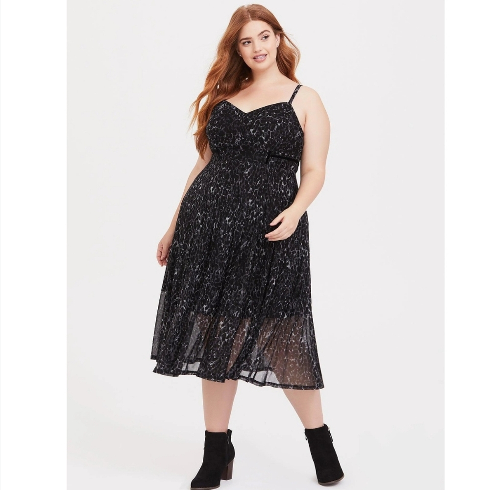 Torrid Dark Grey Leopard Mesh Animal Print Sundress Cami Midi Dress 1X